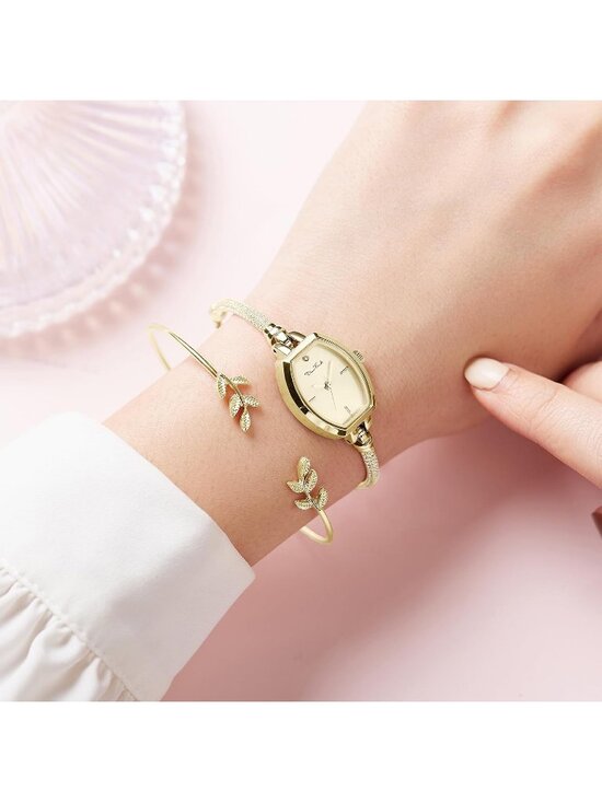 Women\'s Gold And White Analog Diamond Waterproof Elegance Petite Bracelet Watch main image 6